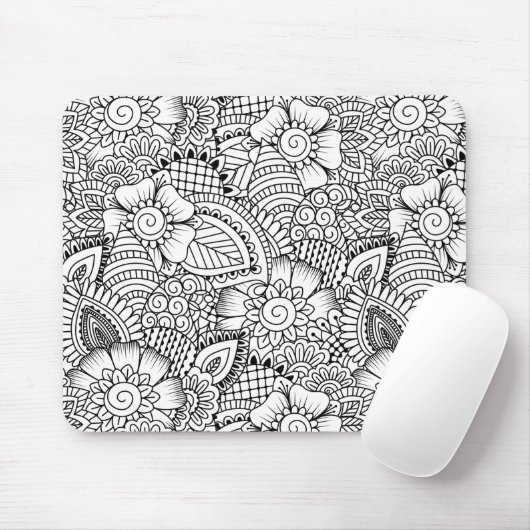 Floral Doodle Pattern Muismat (Met muis)
