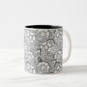 Floral Doodle Pattern Tweekleurige Koffiemok (Voorkant rechts)