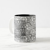 Floral Doodle Pattern Tweekleurige Koffiemok (Voorkant links)