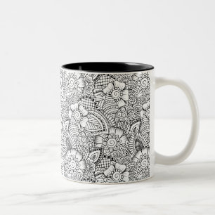 Floral Doodle Pattern Tweekleurige Koffiemok