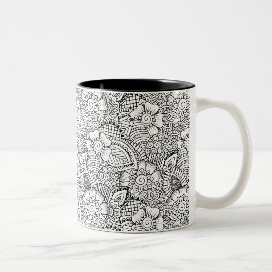 Floral Doodle Pattern Tweekleurige Koffiemok (Rechts)