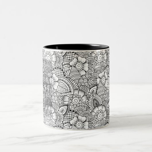 Floral Doodle Pattern Tweekleurige Koffiemok (Center)