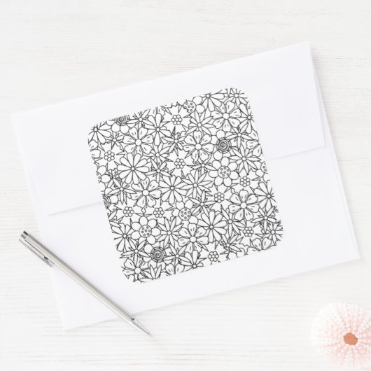 Floral Doodle Vierkante Sticker (Envelop)