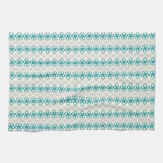 Floral Doodles in Turquoise en Gray Pattern Theedoek (Horizontaal)