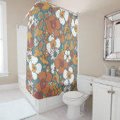 Floral Doodles Teal Sage Terracotta Orange Douchegordijn (In situ)