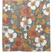 Floral Doodles Teal Sage Terracotta Orange Douchegordijn (Voorkant)