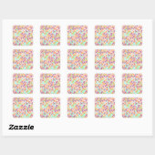 Floral Dot  Geometrische streep Vierkante Sticker (Vel)