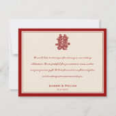 Floral Double Happiness Chinese Weddenschap Hartel Notitiekaartje (Voorkant)