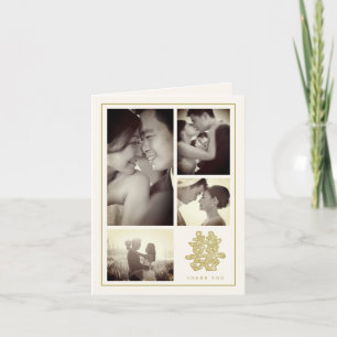 Floral Double Happiness Chinese Wedding 4 Foto Bedankkaart