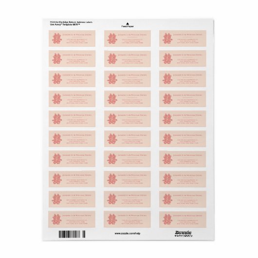 Floral Double Happiness Chinese Wedding Address Etiket (Full Sheet)