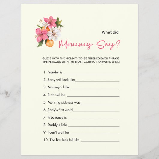Floral double sided Baby Shower Games Flyer (Voorkant)