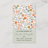 Floral Dove Funeral Memorial Prayer Visitekaartje (Voorkant)