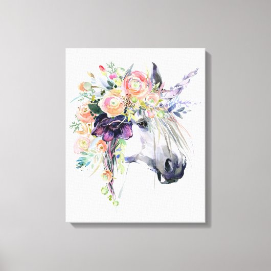 Floral Dprimed Unicorn Canvas Afdruk (Voorkant)