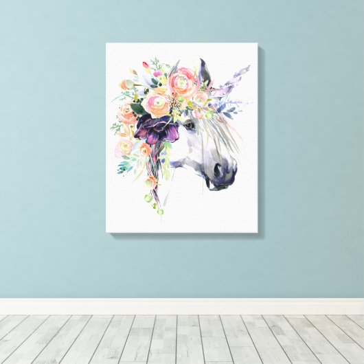 Floral Dprimed Unicorn Canvas Afdruk (Insitu (Houten vloer))