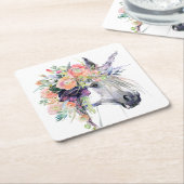 Floral Dprimed Unicorn Kartonnen Onderzetters (Schuin)