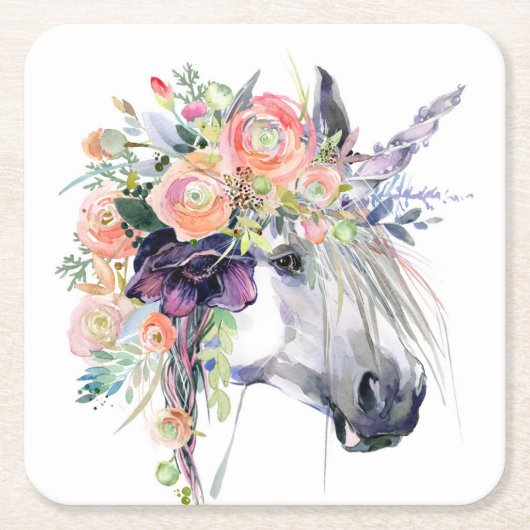 Floral Dprimed Unicorn Kartonnen Onderzetters (Voorkant)