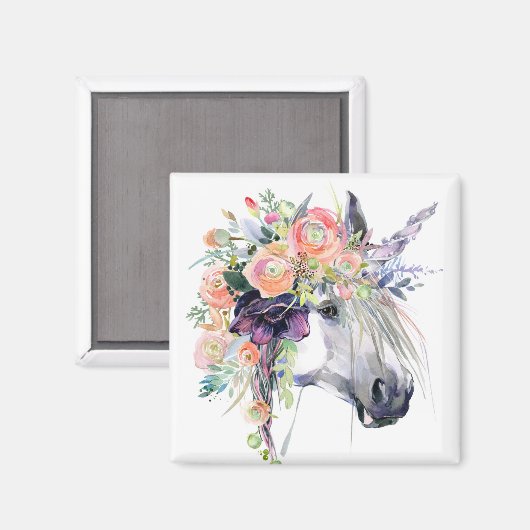 Floral Dprimed Unicorn Magneet (Voorkant / Achterkant)