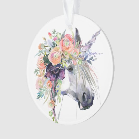 Floral Dprimed Unicorn Ornament (voorkant)