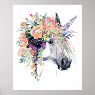 Floral Dprimed Unicorn Poster