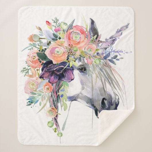 Floral Dprimed Unicorn Sherpa Deken (Voorkant)