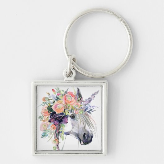 Floral Dprimed Unicorn Sleutelhanger (Voorkant)