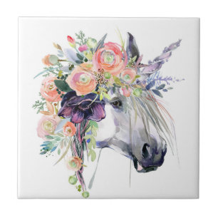 Floral Dprimed Unicorn Tegeltje
