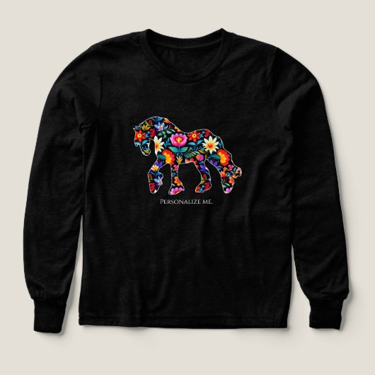 Floral Draft Horse Longsleeve Tshirt voor Meisjes (Voorkant)