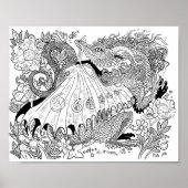 Floral Dragon Coloring Page Poster (Voorkant)