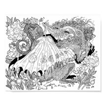 Floral Dragon Coloring Page Poster