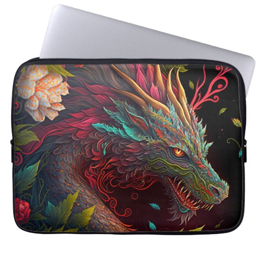 Floral Dragon Laptop Hoesje Laptop Sleeve (Voorkant)