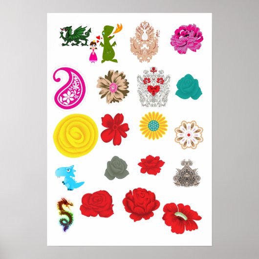 Floral Dragon Poster | Vintage Wall Art Print (Voorkant)