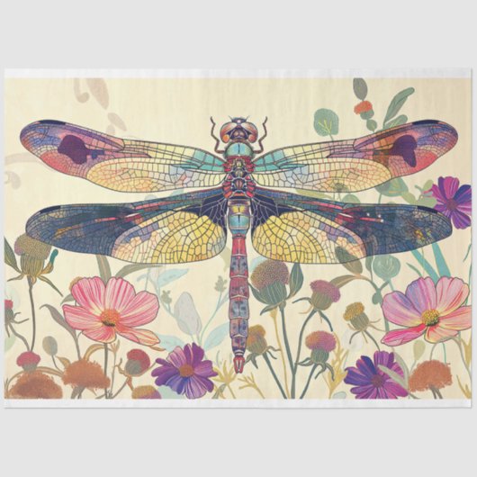 Floral Dragonfly Glas in lood Warm Whimsy Kleuren Tissuepapier (Voorkant)