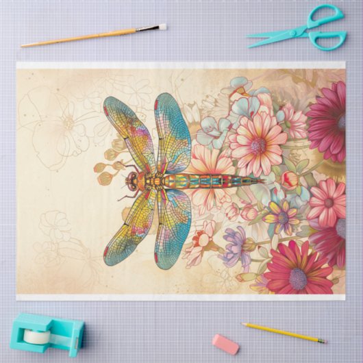 Floral Dragonfly Pastel ETHERISCHE grillig Tissuepapier (Craft)