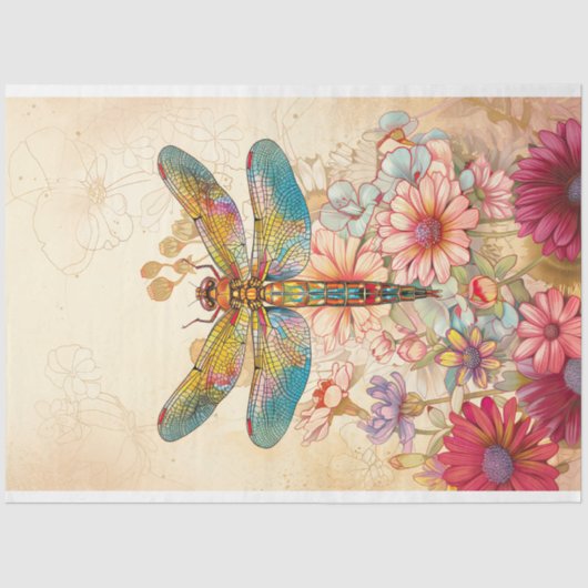 Floral Dragonfly Pastel ETHERISCHE grillig Tissuepapier (Voorkant)