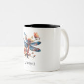 Floral Dragonfly Waterverf gepersonaliseerde naam Tweekleurige Koffiemok (Voorkant rechts)