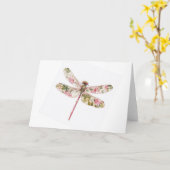Floral Dragonfly Wenskaart – Whimsical Garden Kaart (Gele Bloem)