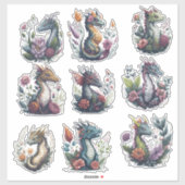 Floral Dragons op maat gesneden vinyl Sticker (Vel)