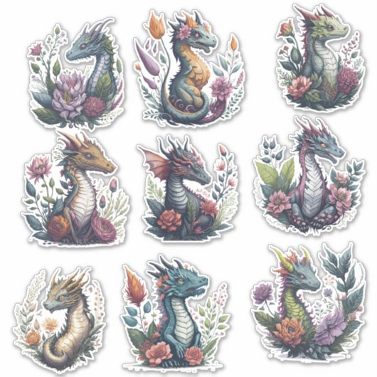 Floral Dragons op maat gesneden vinyl Sticker (Voorkant)