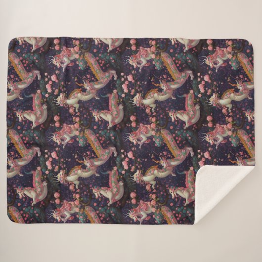 Floral Dragons Sherpa Deken (Voorkant (horizontaal))
