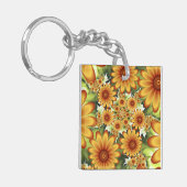 Floral Dream, Modern Abstract Flowers Fractal Art Sleutelhanger (Voorkant Links)