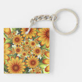 Floral Dream, Modern Abstract Flowers Fractal Art Sleutelhanger (Achterkant)