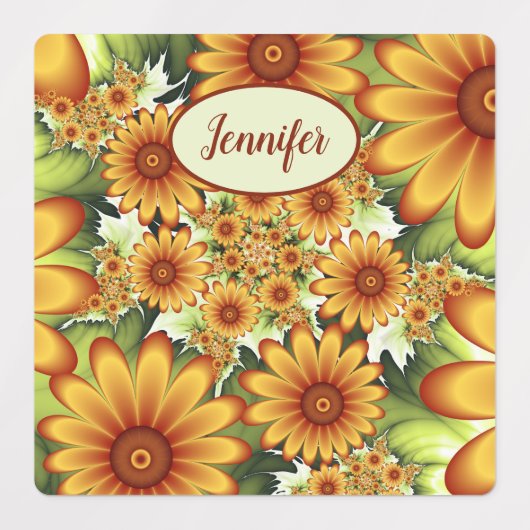 Floral Dream, Modern Abstracte Bloem Fractal Name Labels (Design 2)