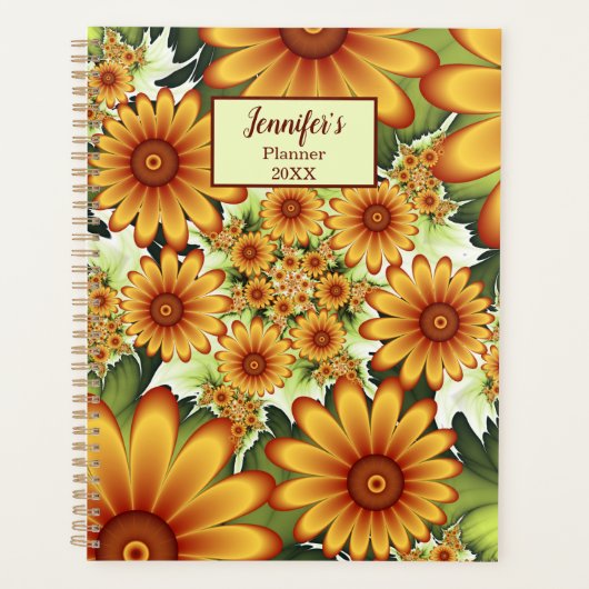 Floral Dream, Modern Abstracte Bloem Fractal Name Planner (Voorkant)