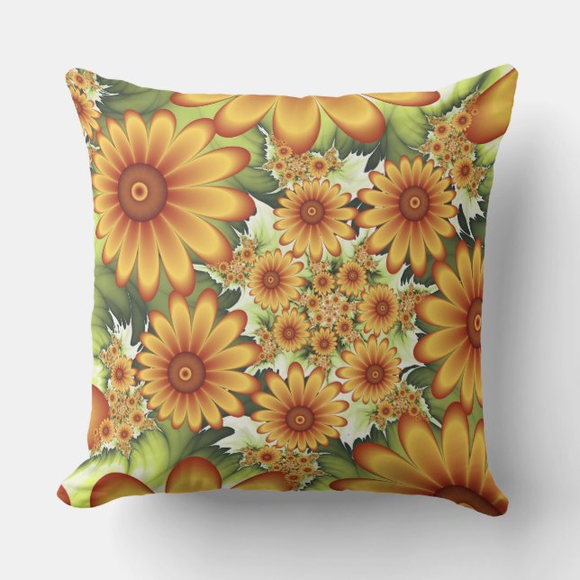 Floral Dream, Moderne Abstracte bloem Fractal Art Buitenkussen (Voorkant)