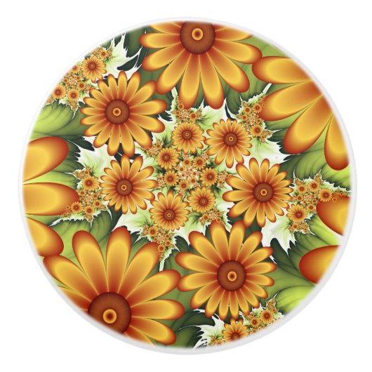 Floral Dream, Moderne Abstracte bloem Fractal Art Keramische Knop (Voorkant)