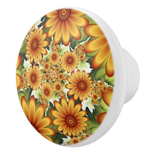 Floral Dream, Moderne Abstracte bloem Fractal Art Keramische Knop (Rechts)