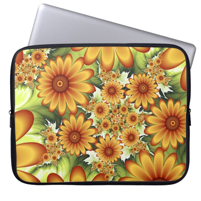 Floral Dream, Moderne Abstracte bloem Fractal Art Laptop Sleeve (Voorkant)