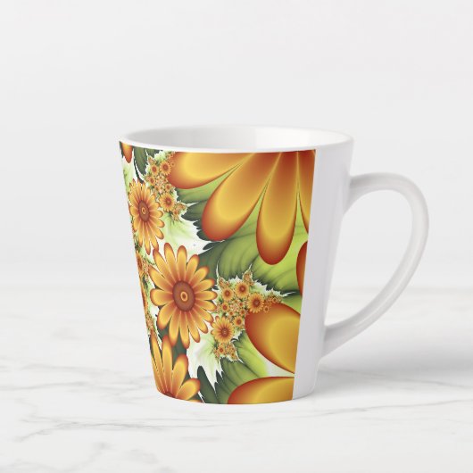 Floral Dream, Moderne Abstracte bloem Fractal Art Latte Mok (Rechts)