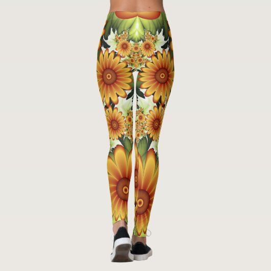 Floral Dream, Moderne Abstracte bloem Fractal Art Leggings (Achterkant)