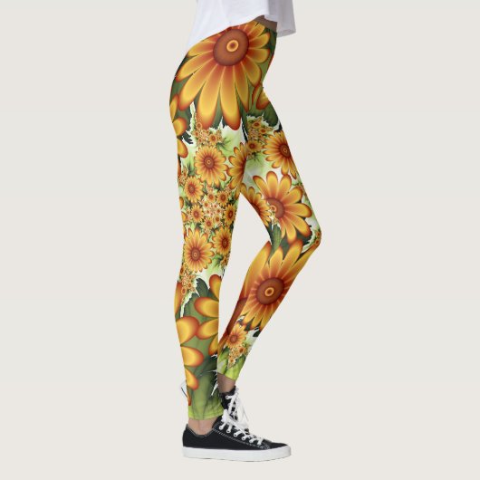 Floral Dream, Moderne Abstracte bloem Fractal Art Leggings (Rechts)